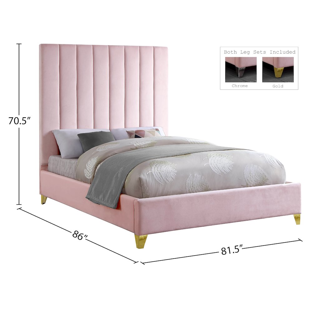 Via Pink Velvet King Bed. Picture 8