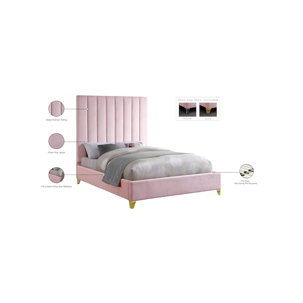 Via Pink Velvet King Bed. Picture 9