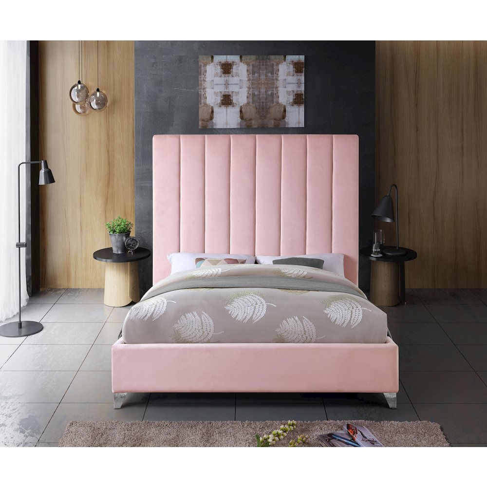 Via Pink Velvet King Bed. Picture 6