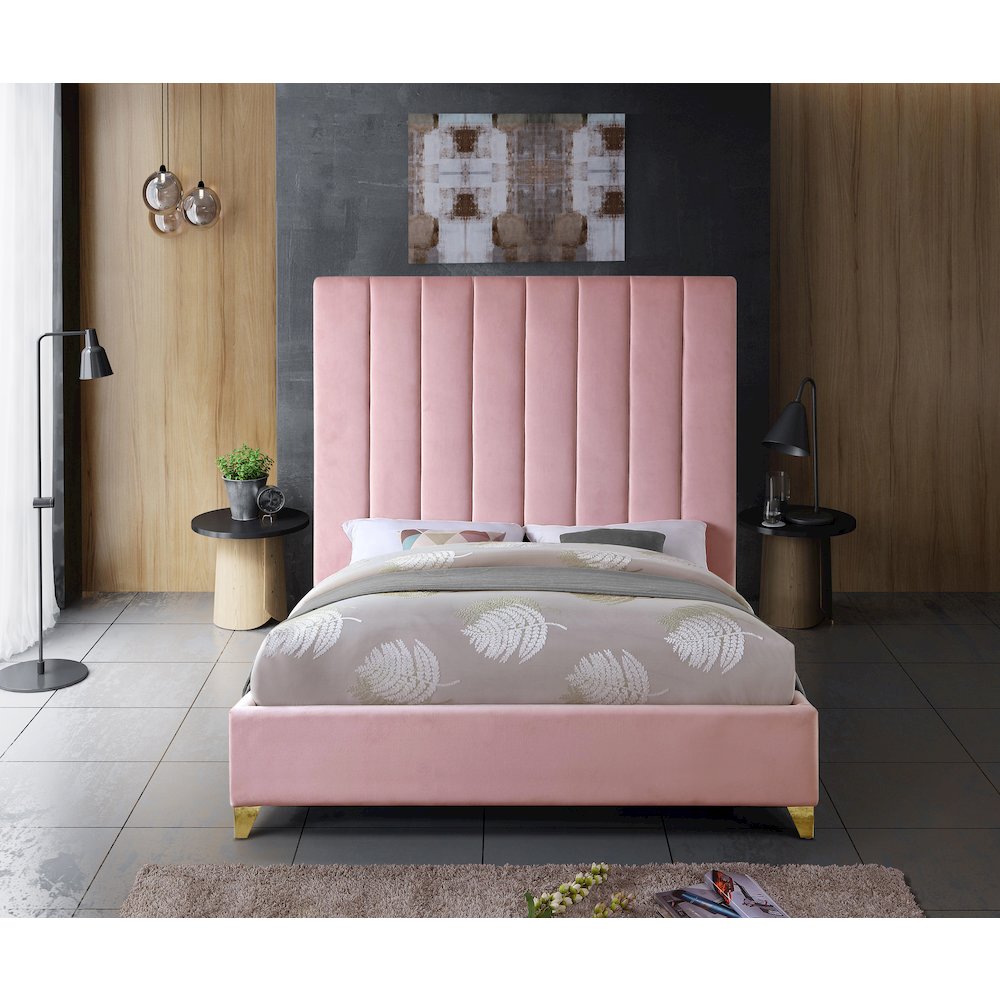 Via Pink Velvet King Bed. Picture 7