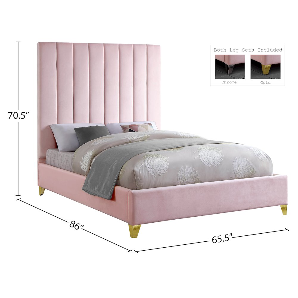 Via Pink Velvet Queen Bed. Picture 8
