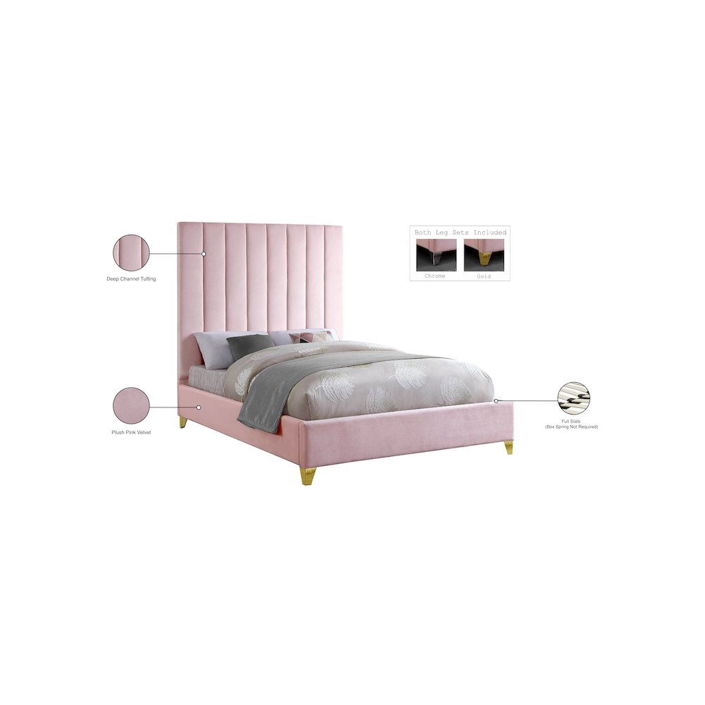 Via Pink Velvet Queen Bed. Picture 9