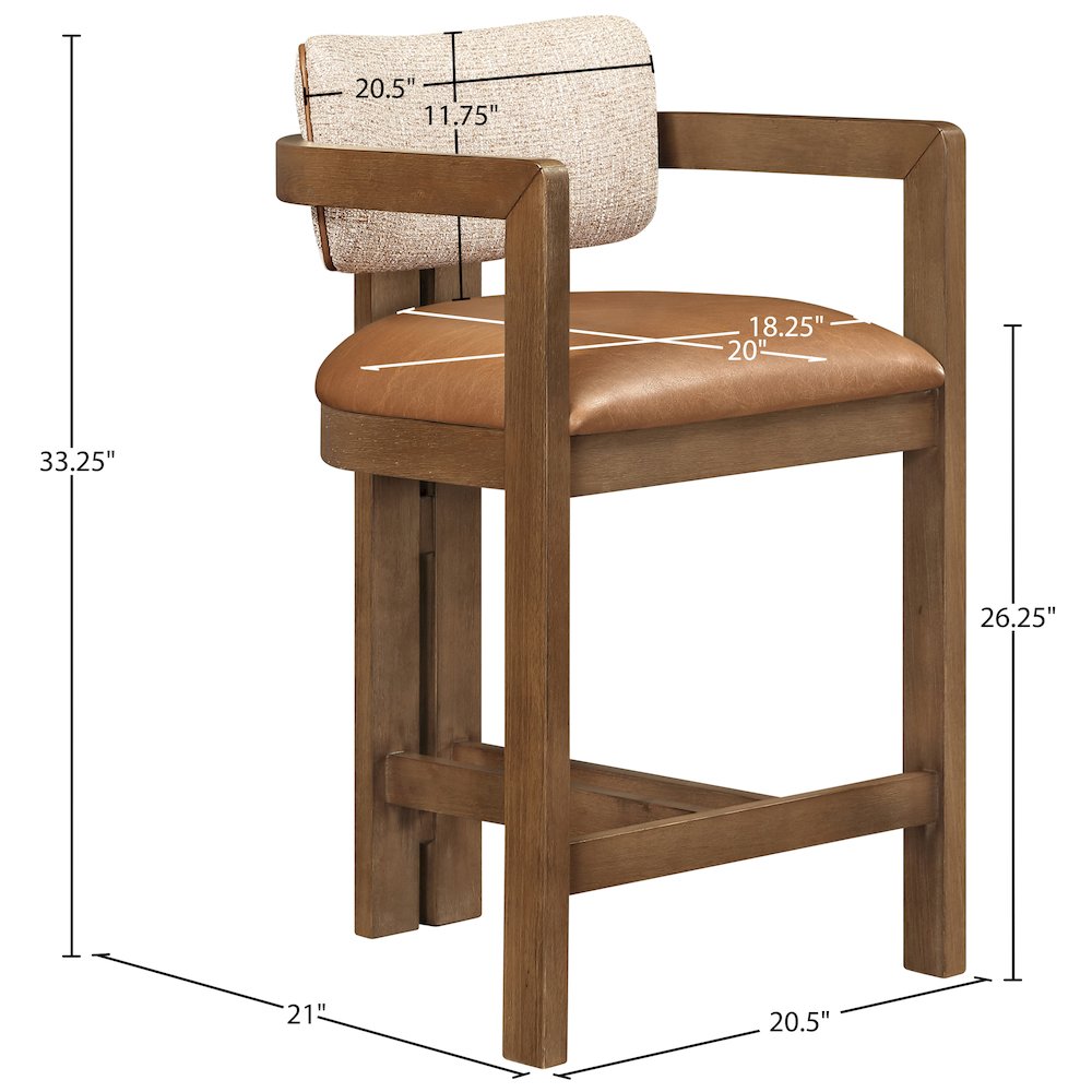 Ravina Cognac Vegan Leather and Linen Textured Fabric Upholstered Counter Stool. Picture 9