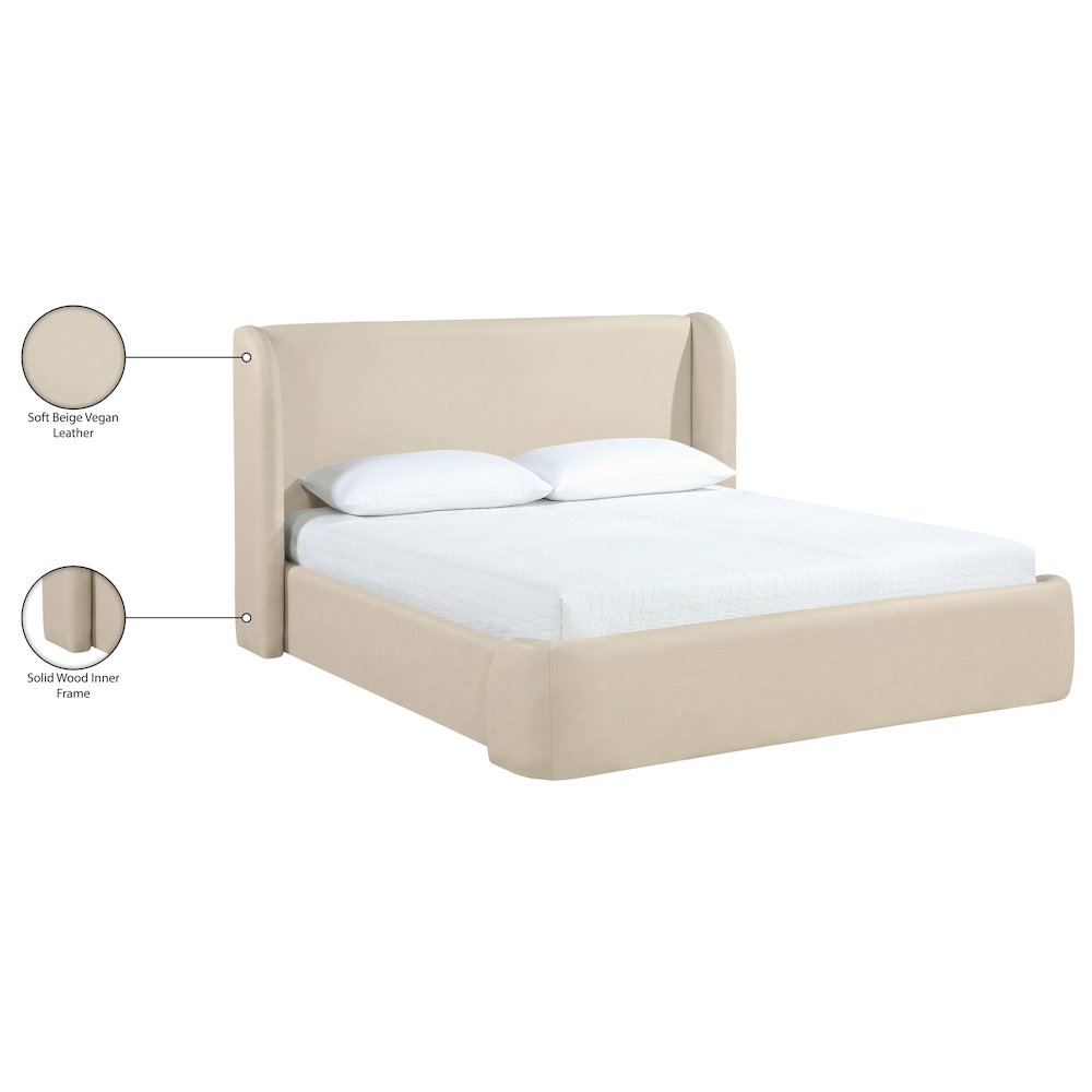 Warby Beige Vegan Leather Upholstered Full Bed. Picture 10