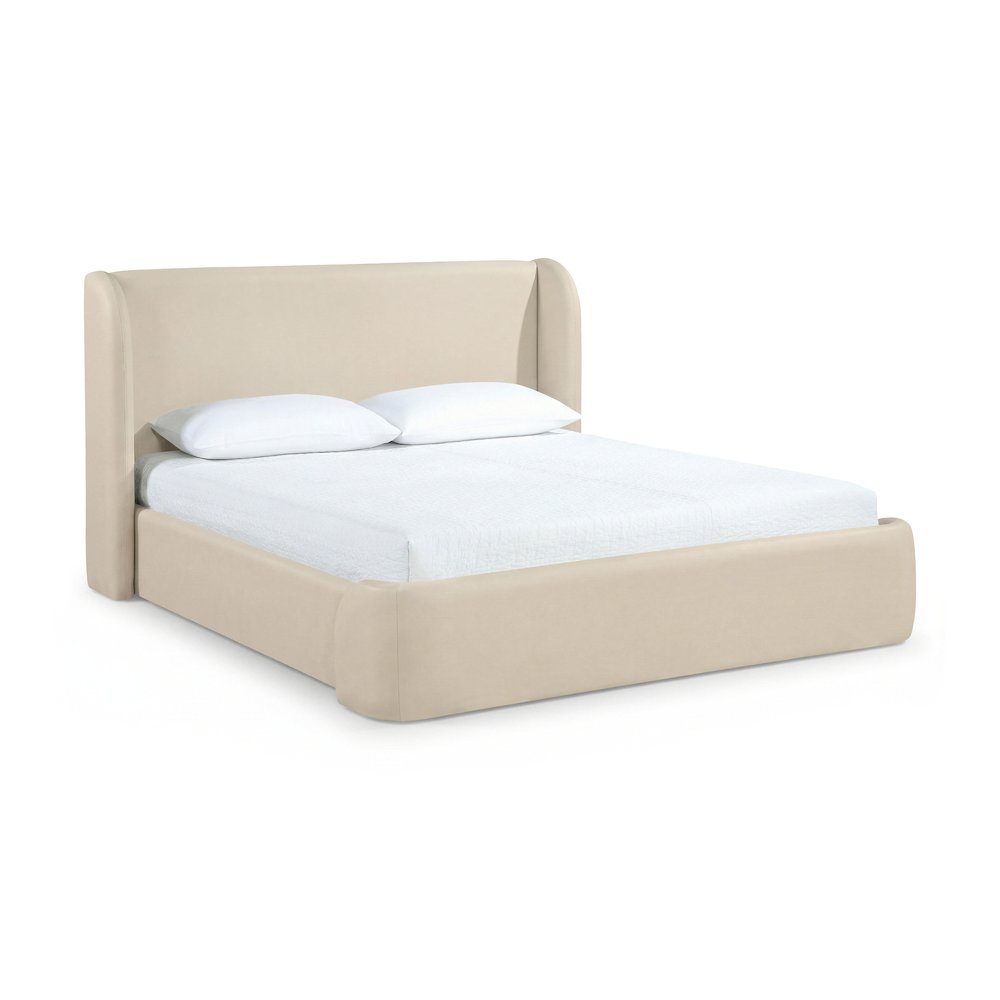 Warby Beige Vegan Leather Upholstered Full Bed. Picture 1