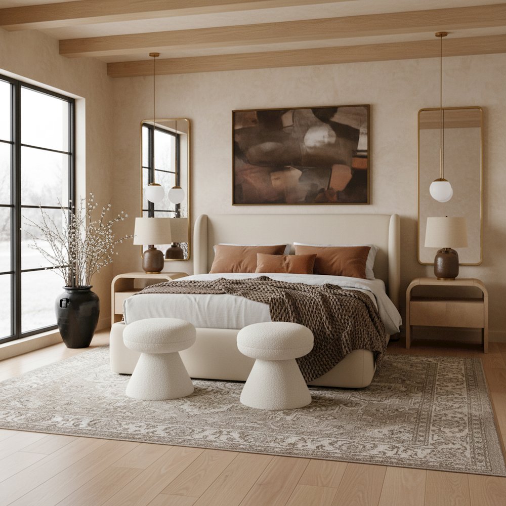 Warby Beige Vegan Leather Upholstered Full Bed. Picture 2