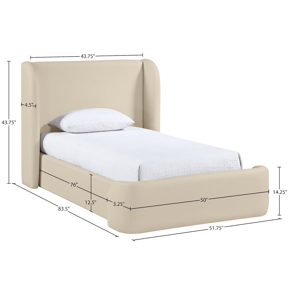 Warby Beige Vegan Leather Upholstered Twin Bed. Picture 9