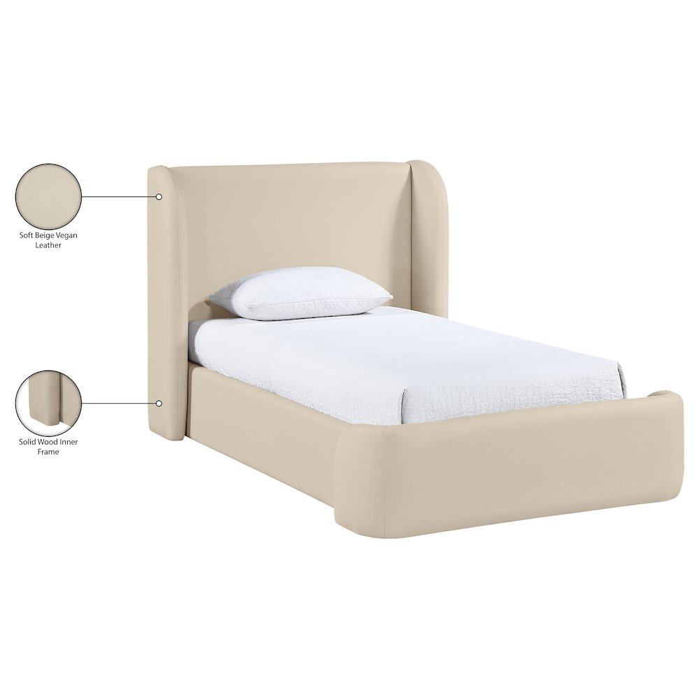 Warby Beige Vegan Leather Upholstered Twin Bed. Picture 10