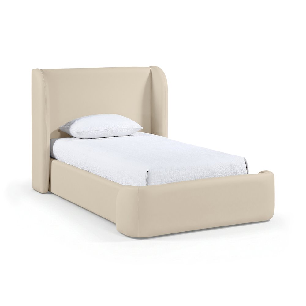 Warby Beige Vegan Leather Upholstered Twin Bed. Picture 1