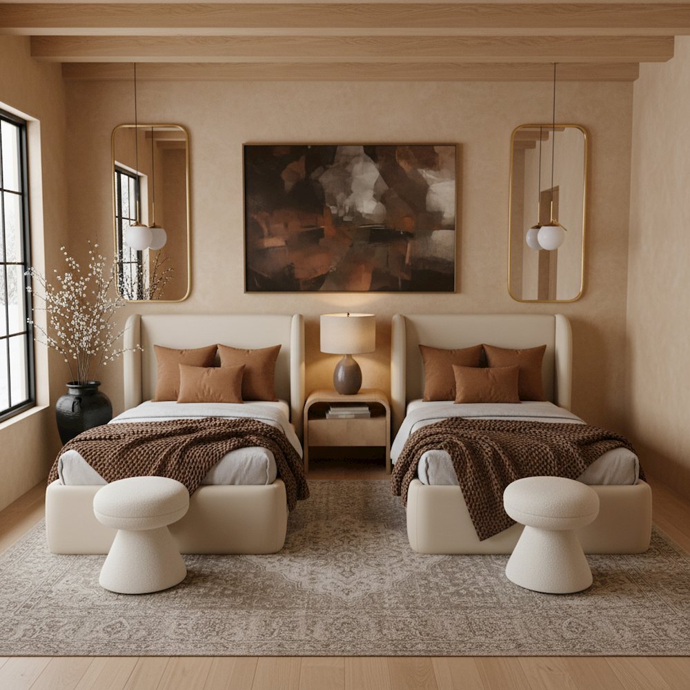 Warby Beige Vegan Leather Upholstered Twin Bed. Picture 2