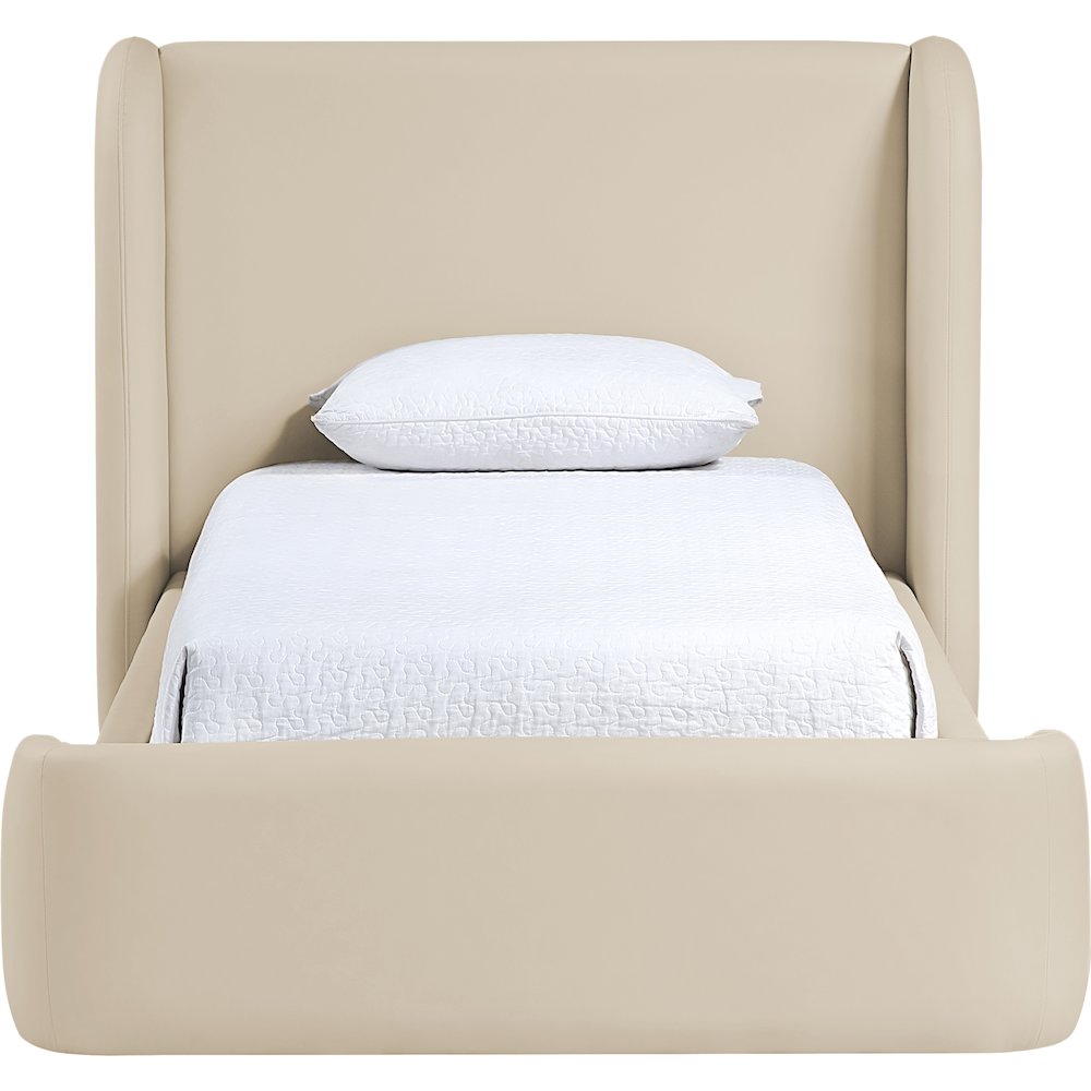 Warby Beige Vegan Leather Upholstered Twin Bed. Picture 3
