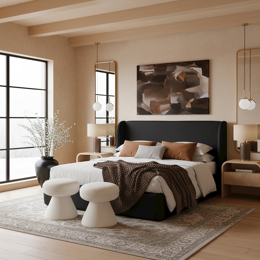 Warby Black Vegan Leather Upholstered Full Bed. Picture 2