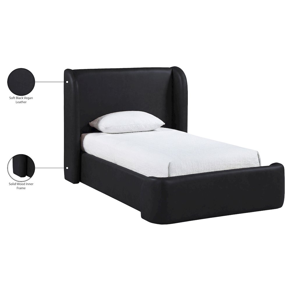 Warby Black Vegan Leather Upholstered Twin Bed. Picture 10