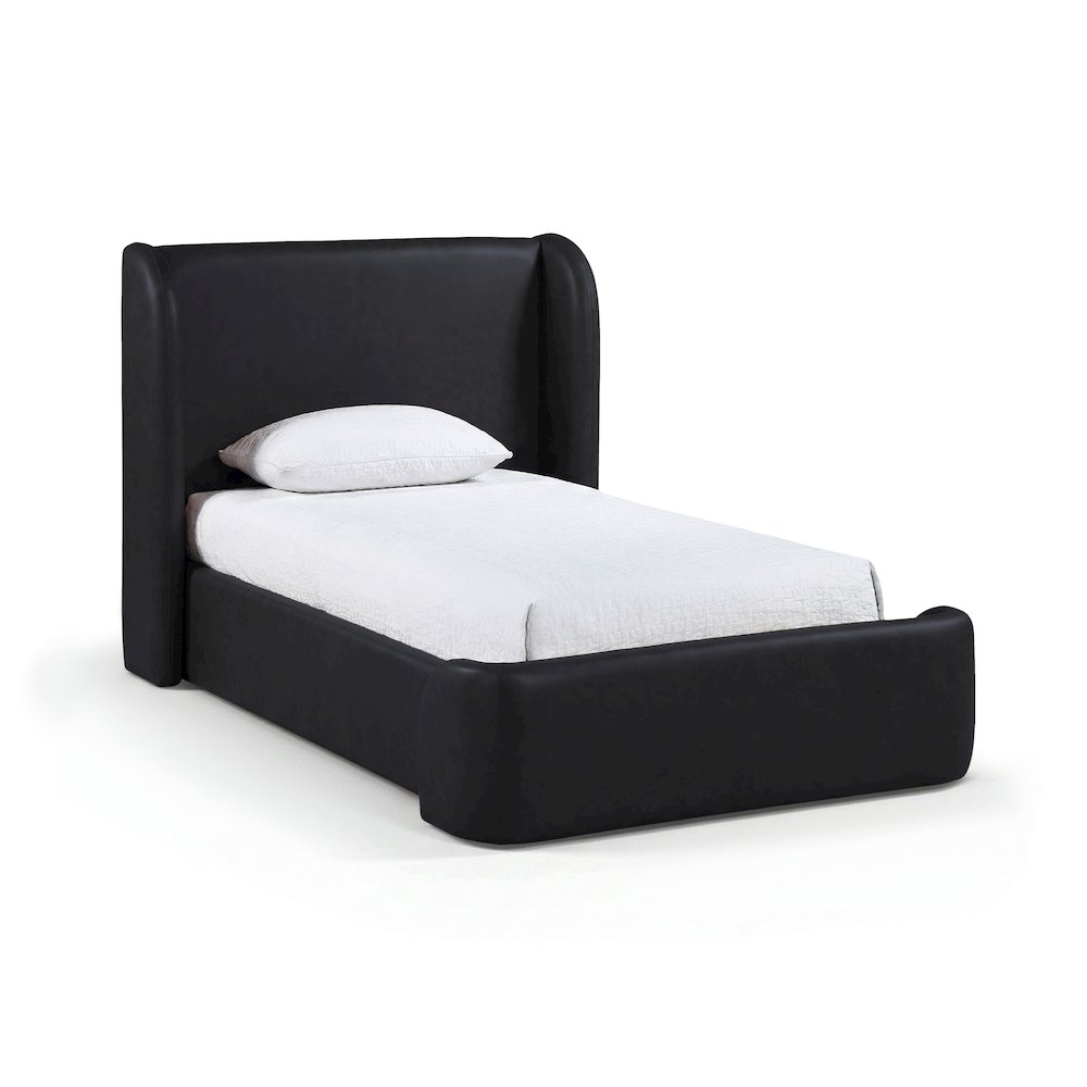 Warby Black Vegan Leather Upholstered Twin Bed. Picture 1