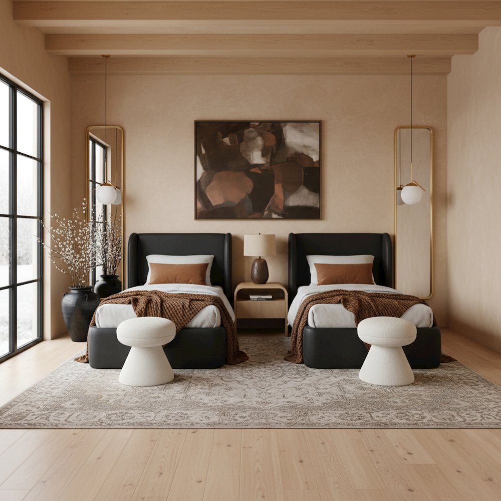 Warby Black Vegan Leather Upholstered Twin Bed. Picture 2