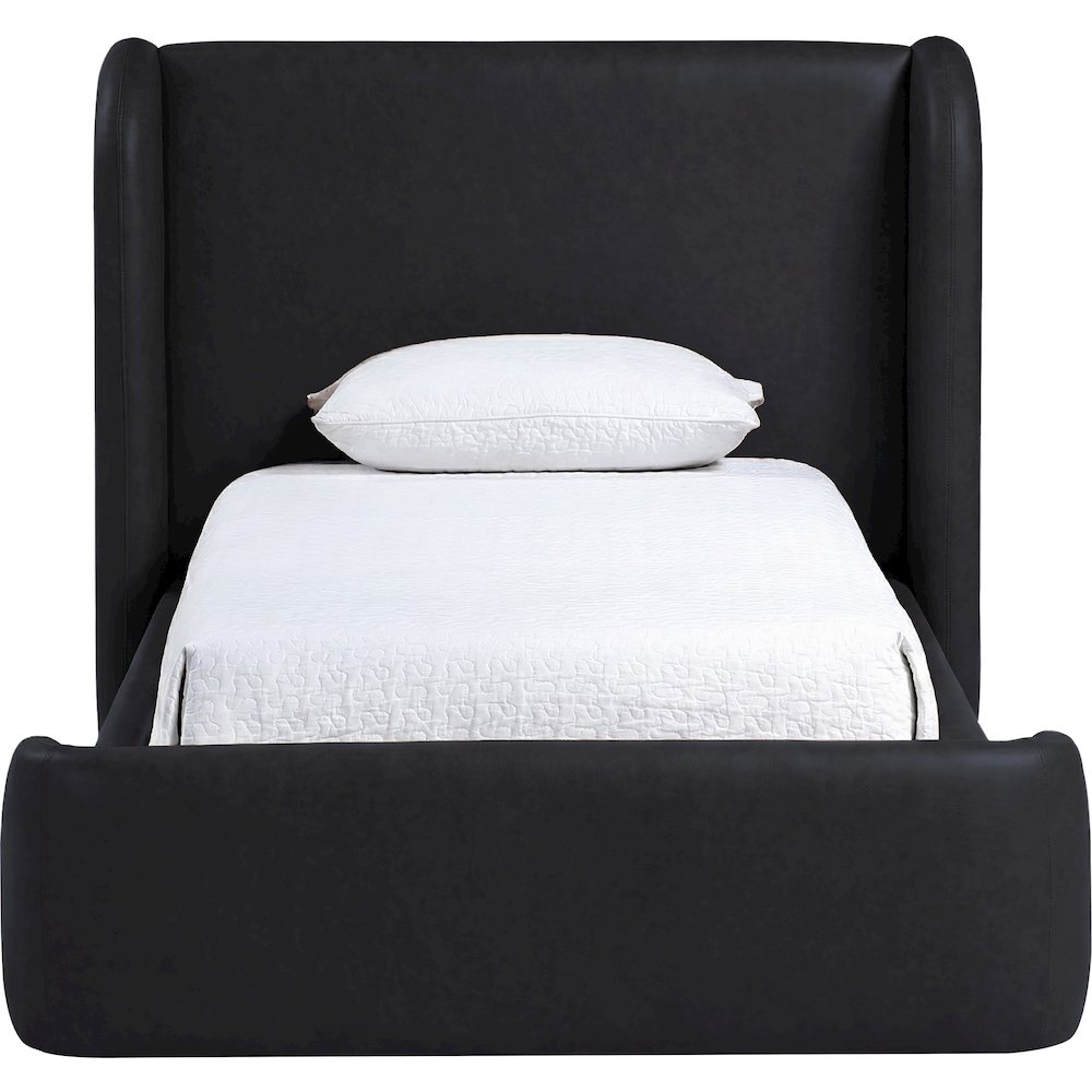 Warby Black Vegan Leather Upholstered Twin Bed. Picture 3