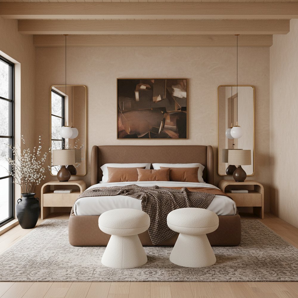 Warby Brown Vegan Leather Upholstered Full Bed. Picture 2
