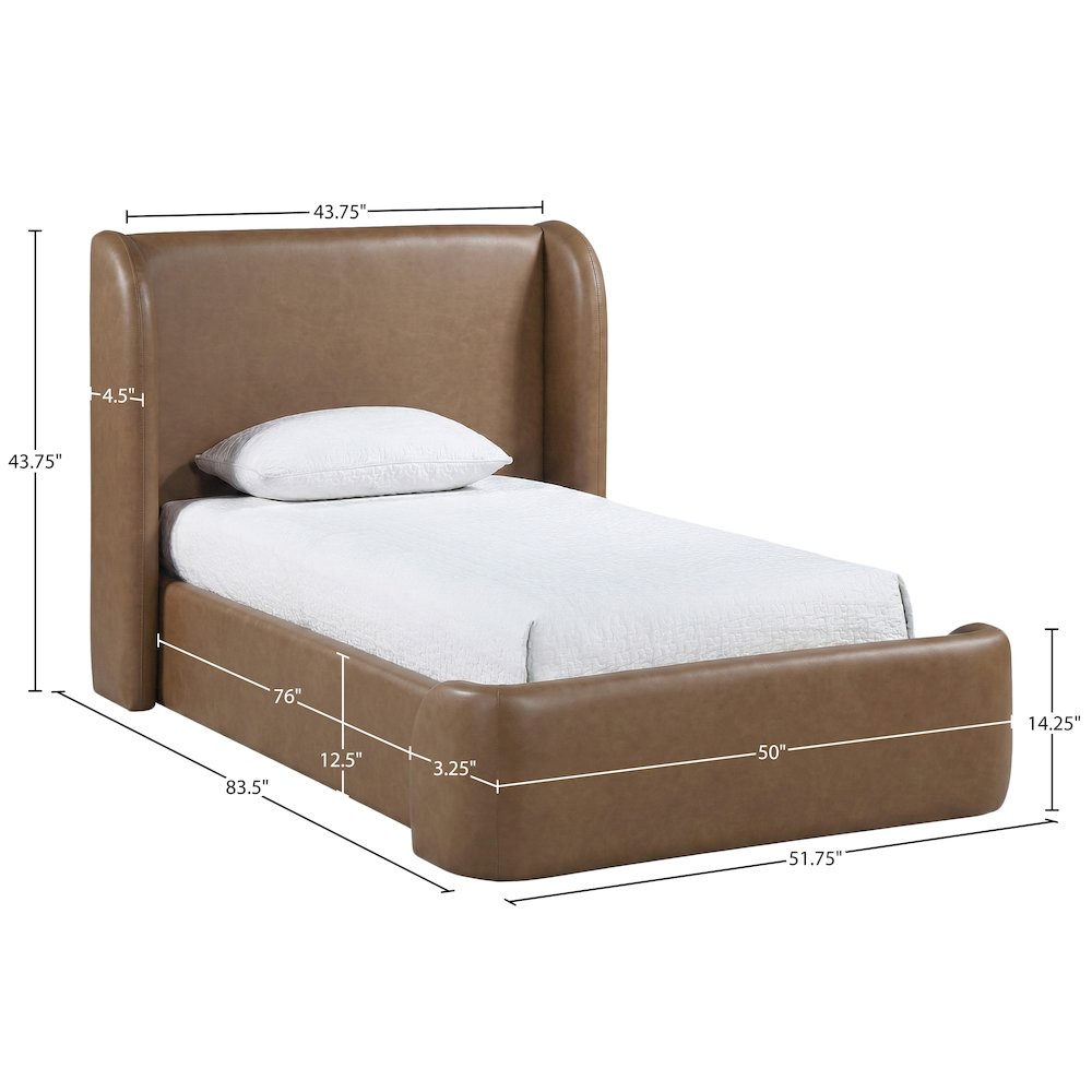 Warby Brown Vegan Leather Upholstered Twin Bed. Picture 9