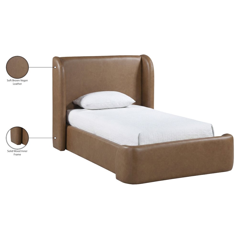 Warby Brown Vegan Leather Upholstered Twin Bed. Picture 10