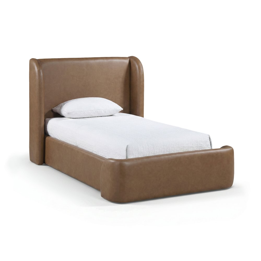 Warby Brown Vegan Leather Upholstered Twin Bed. Picture 1