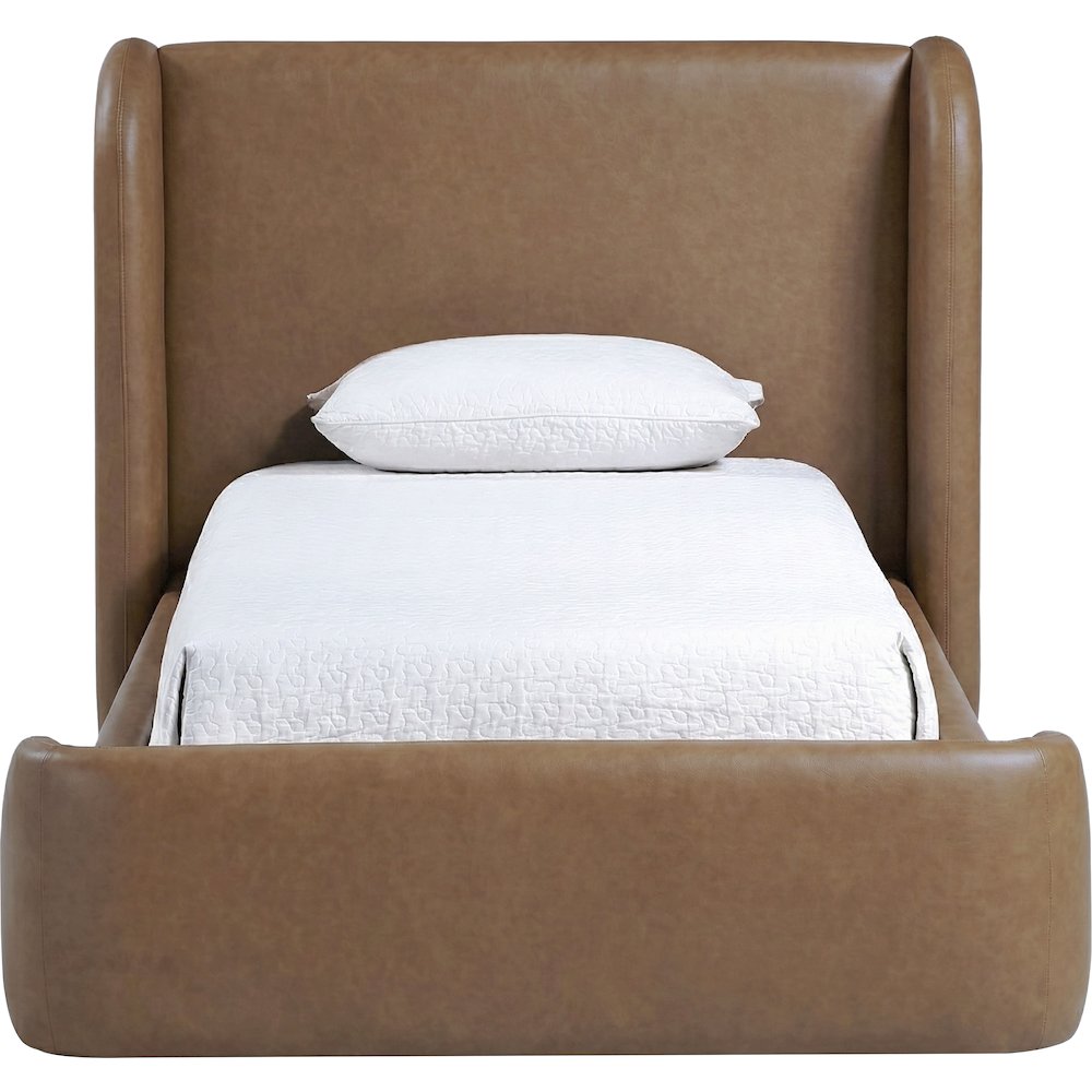 Warby Brown Vegan Leather Upholstered Twin Bed. Picture 3
