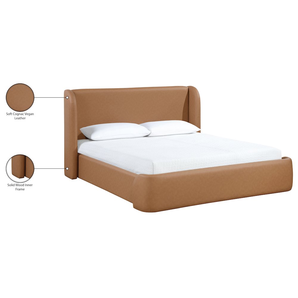 Warby Cognac Vegan Leather Upholstered Full Bed. Picture 10