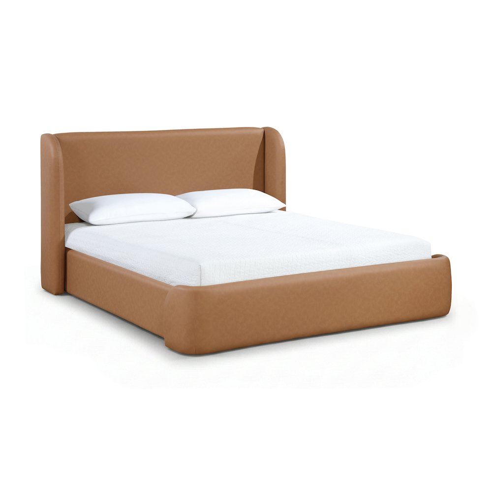 Warby Cognac Vegan Leather Upholstered Full Bed. Picture 1