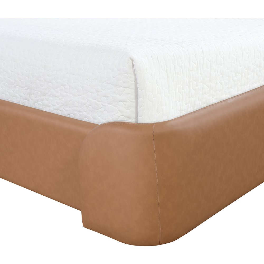 Warby Cognac Vegan Leather Upholstered Full Bed. Picture 6