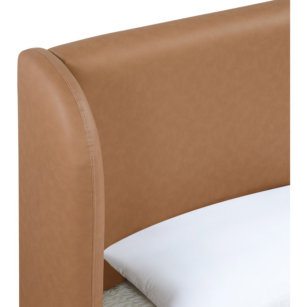 Warby Cognac Vegan Leather Upholstered Full Bed. Picture 7