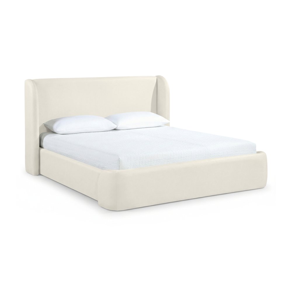 Warby Cream Vegan Leather Upholstered Full Bed. Picture 1