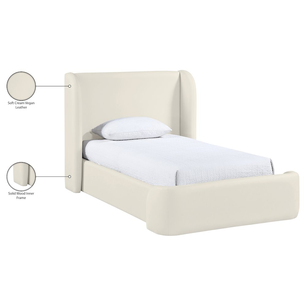 Warby Cream Vegan Leather Upholstered Twin Bed. Picture 10