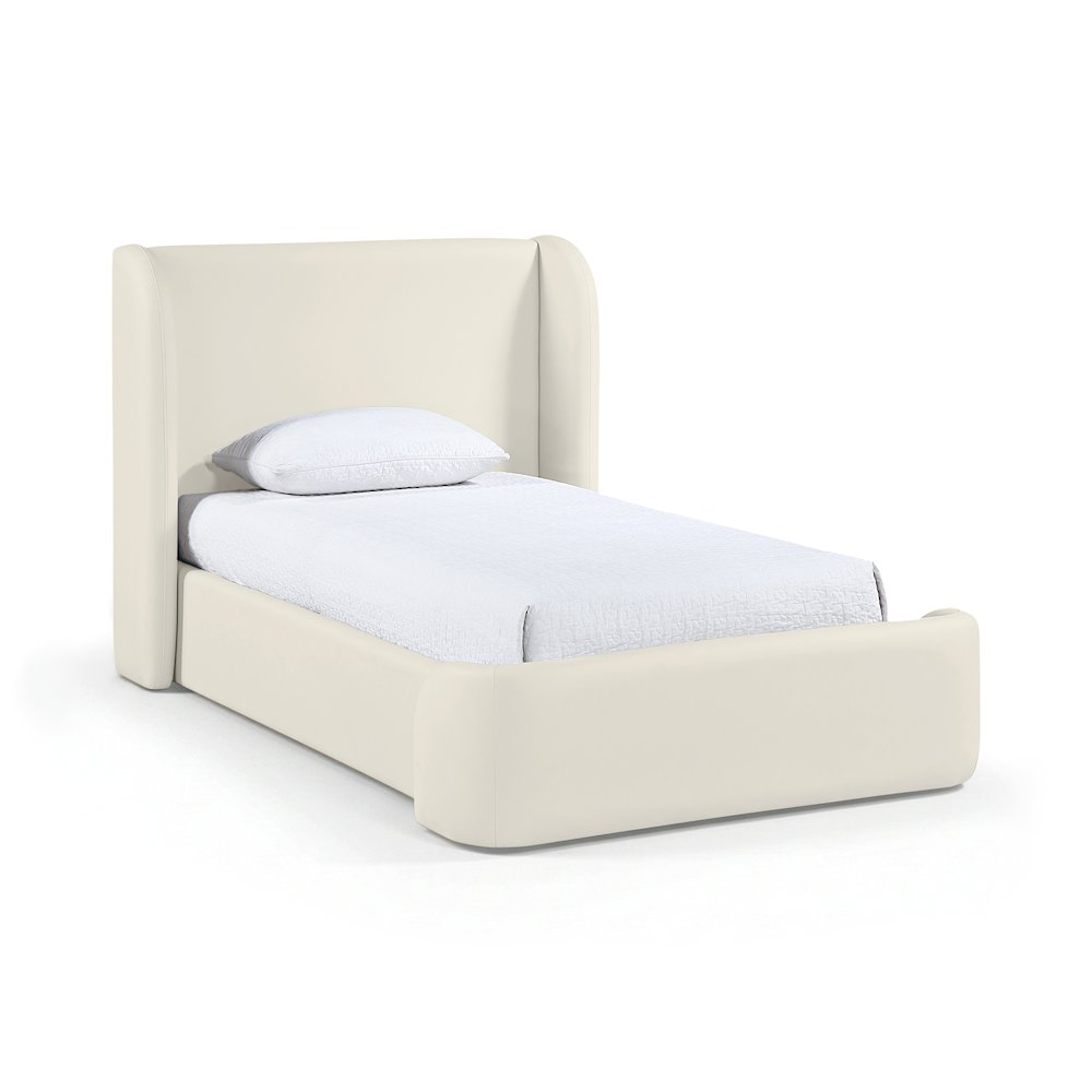 Warby Cream Vegan Leather Upholstered Twin Bed. Picture 1