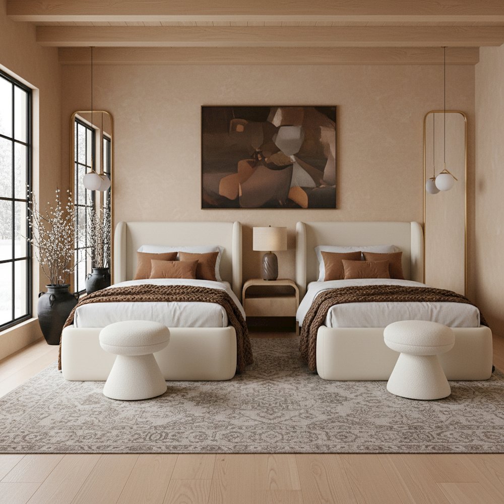 Warby Cream Vegan Leather Upholstered Twin Bed. Picture 2