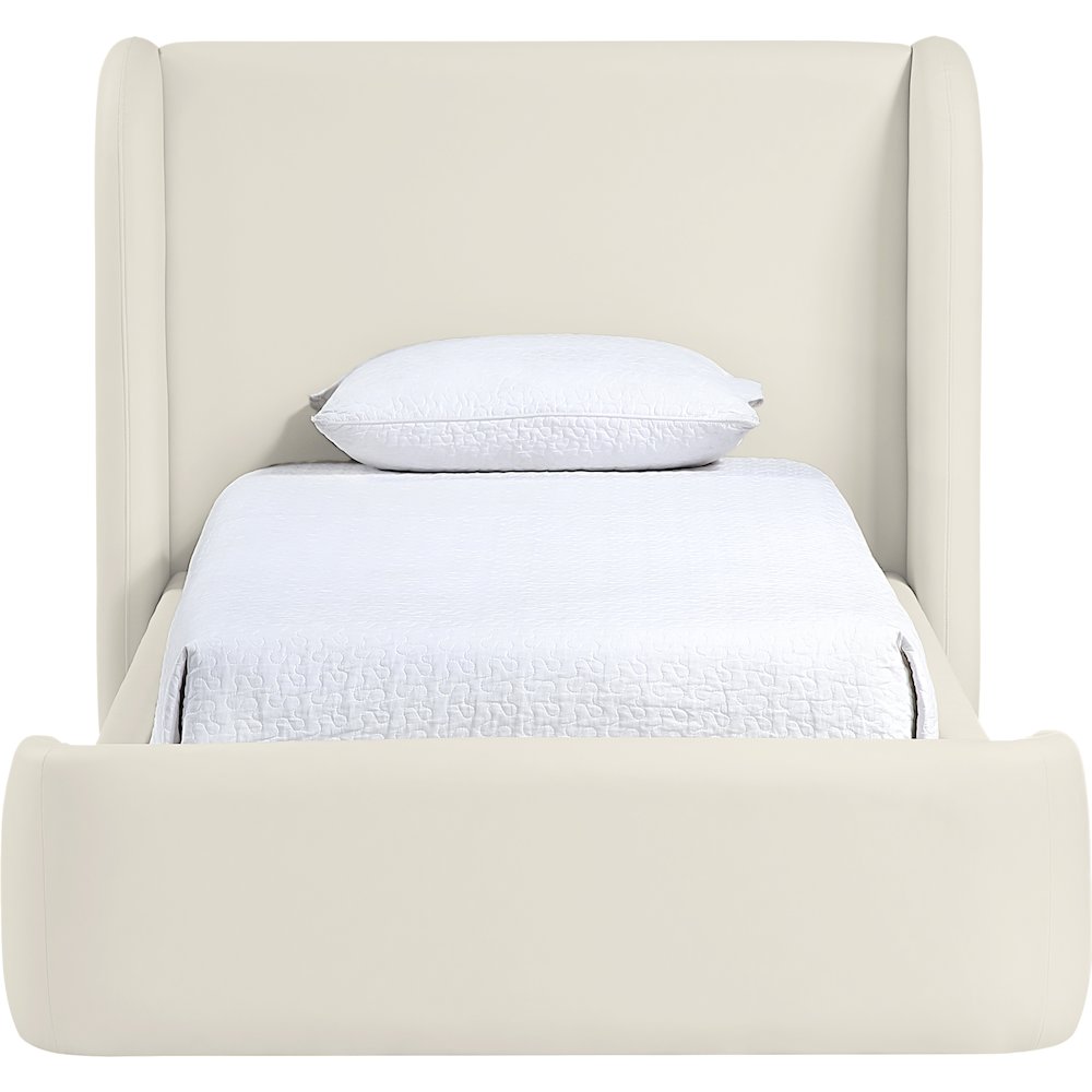 Warby Cream Vegan Leather Upholstered Twin Bed. Picture 3