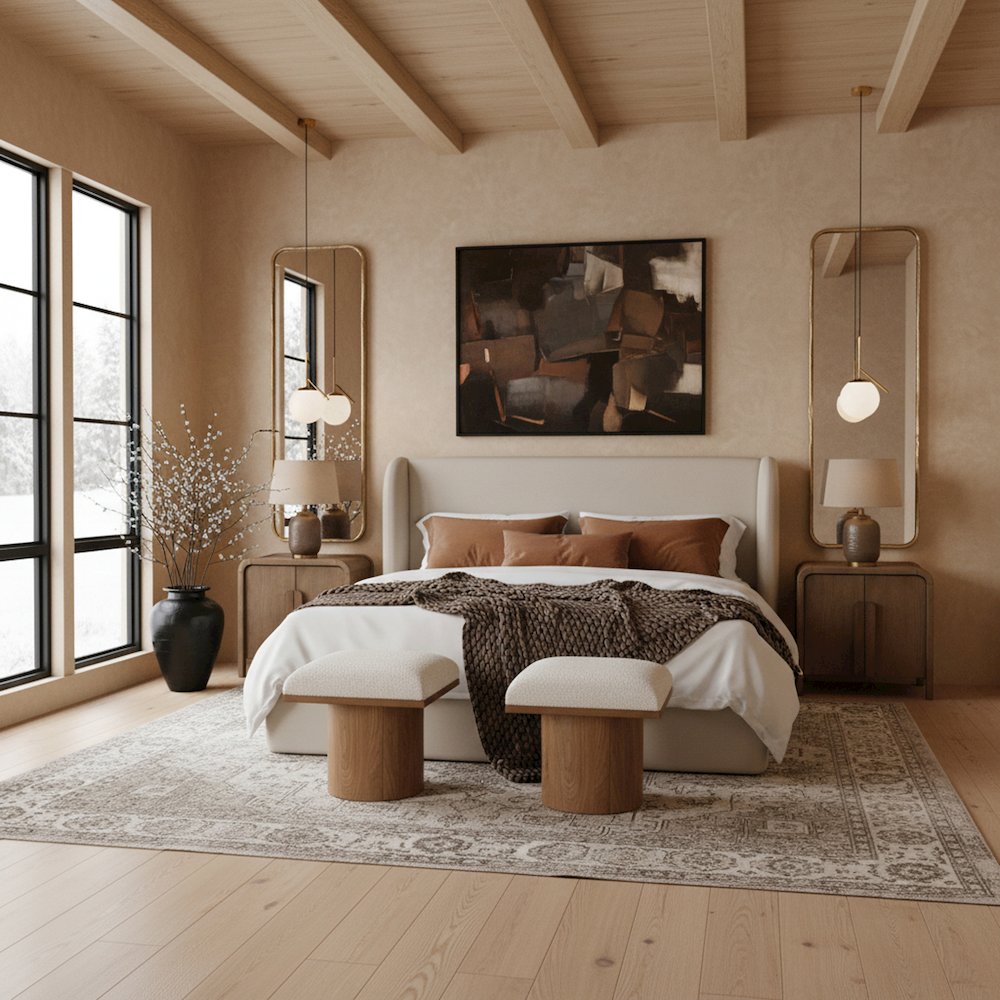 Warby Taupe Vegan Leather Upholstered Full Bed. Picture 2