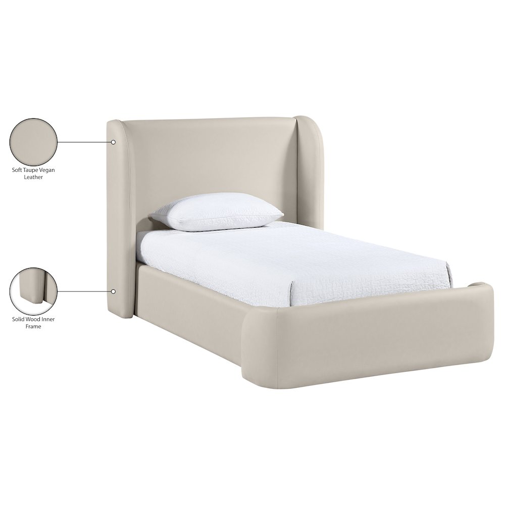 Warby Taupe Vegan Leather Upholstered Twin Bed. Picture 10