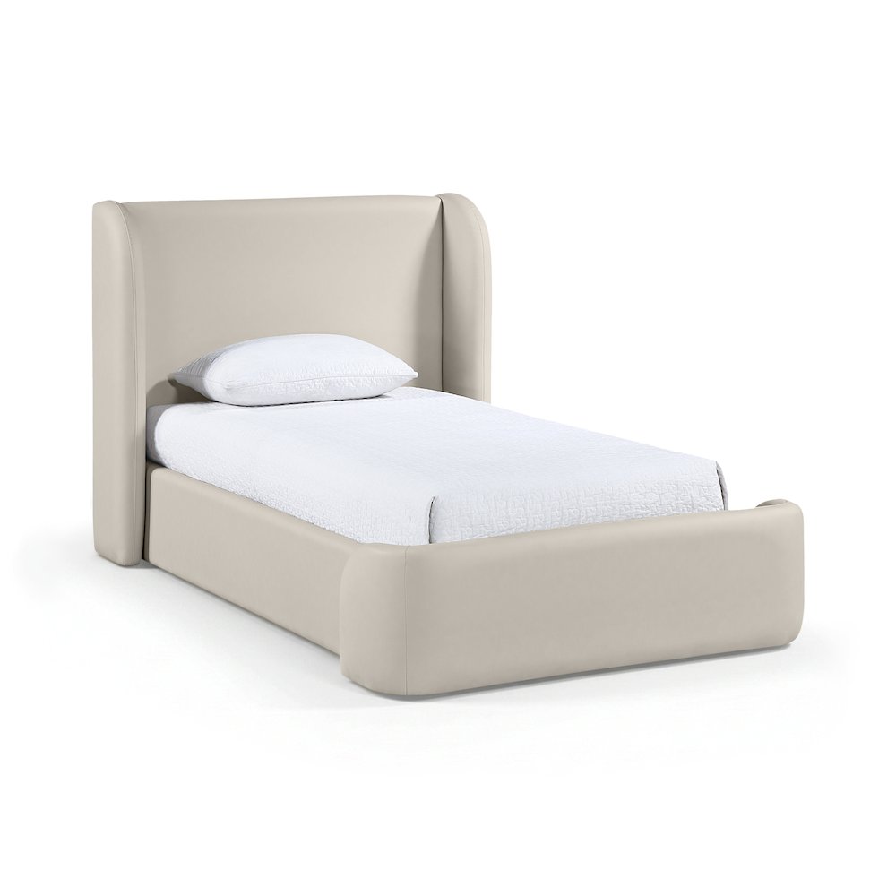 Warby Taupe Vegan Leather Upholstered Twin Bed. Picture 1