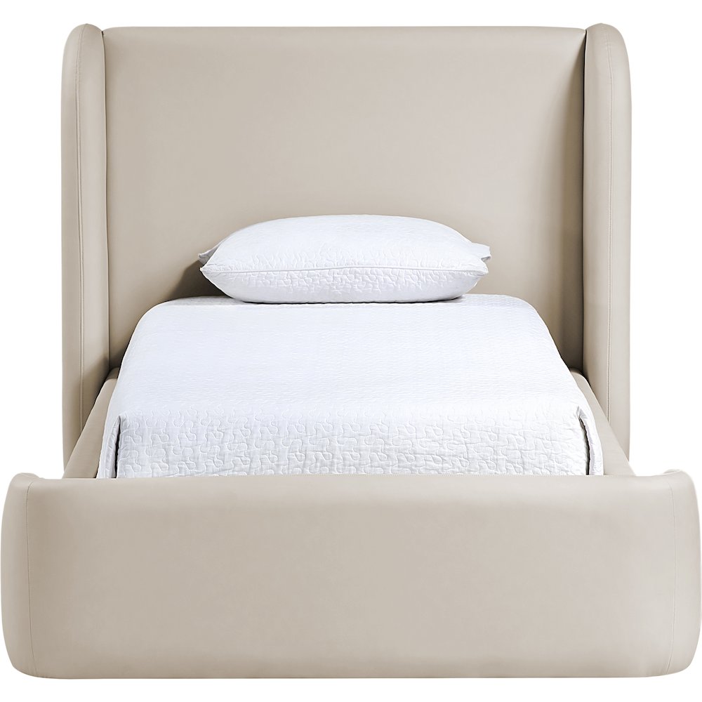 Warby Taupe Vegan Leather Upholstered Twin Bed. Picture 3