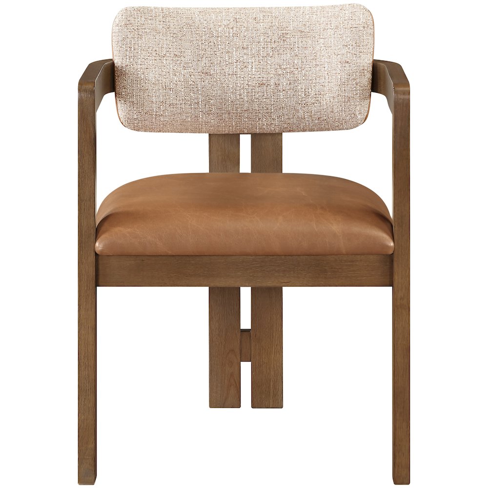Ravina Cognac Vegan Leather and Linen Fabric Upholstered Dining Chair, Set of 2. Picture 4