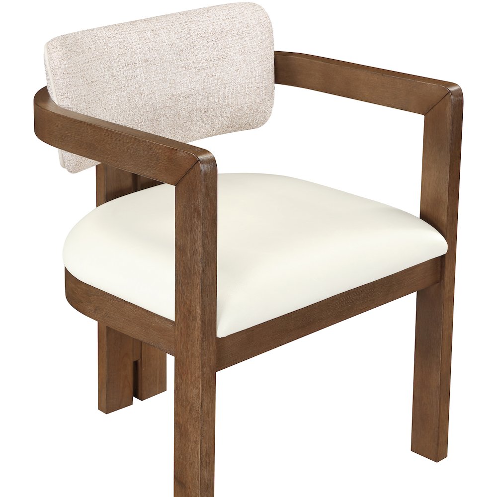 Ravina Beige Vegan Leather and Linen Fabric Upholstered Dining Chair, Set of 2. Picture 6