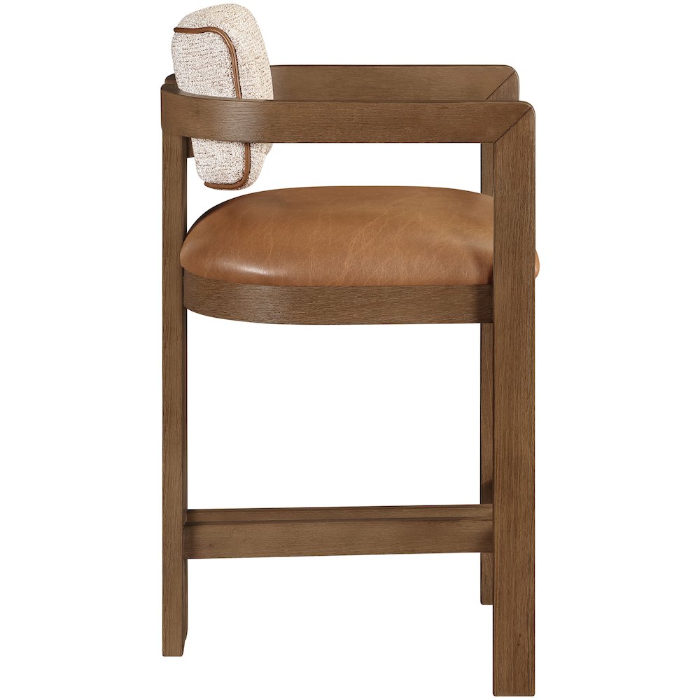 Ravina Cognac Vegan Leather and Linen Textured Fabric Upholstered Counter Stool. Picture 5