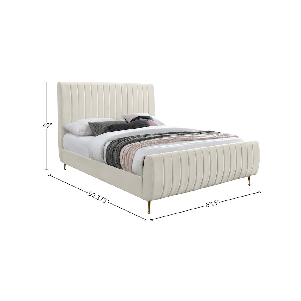 Zara Cream Velvet Queen Bed. Picture 8