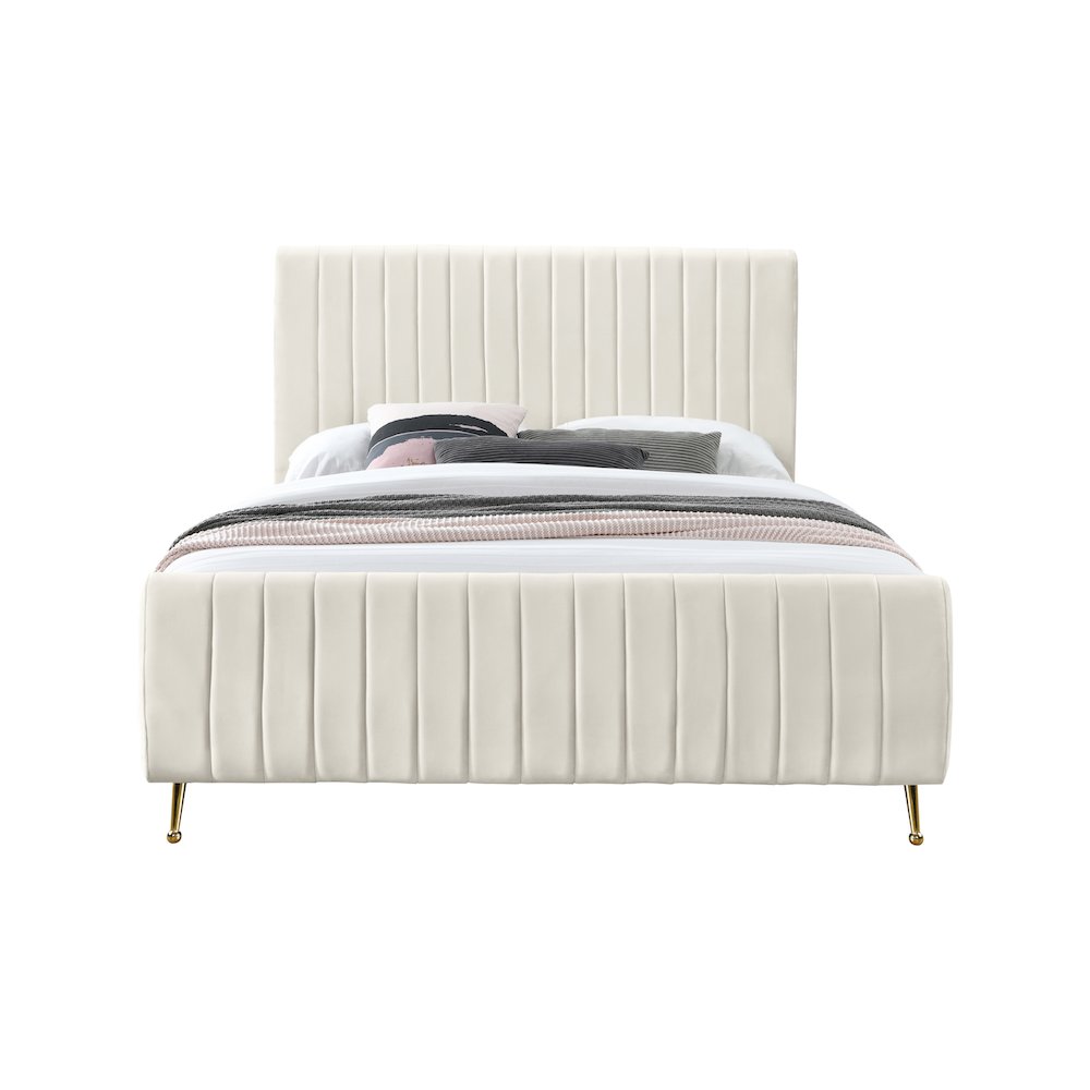 Zara Cream Velvet Queen Bed. Picture 2