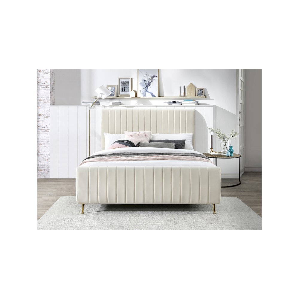 Zara Cream Velvet Queen Bed. Picture 3