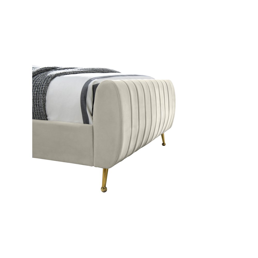 Zara Cream Velvet Queen Bed. Picture 5