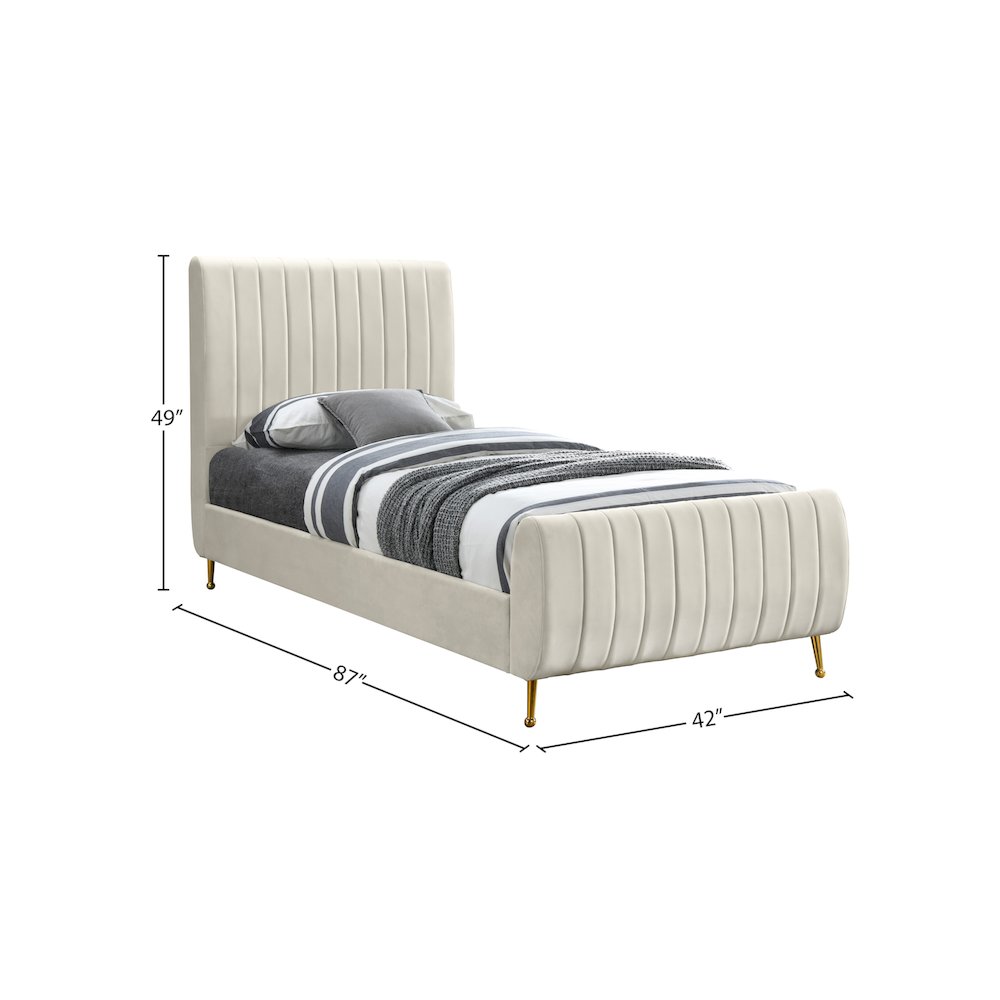Zara Cream Velvet Twin Bed. Picture 8