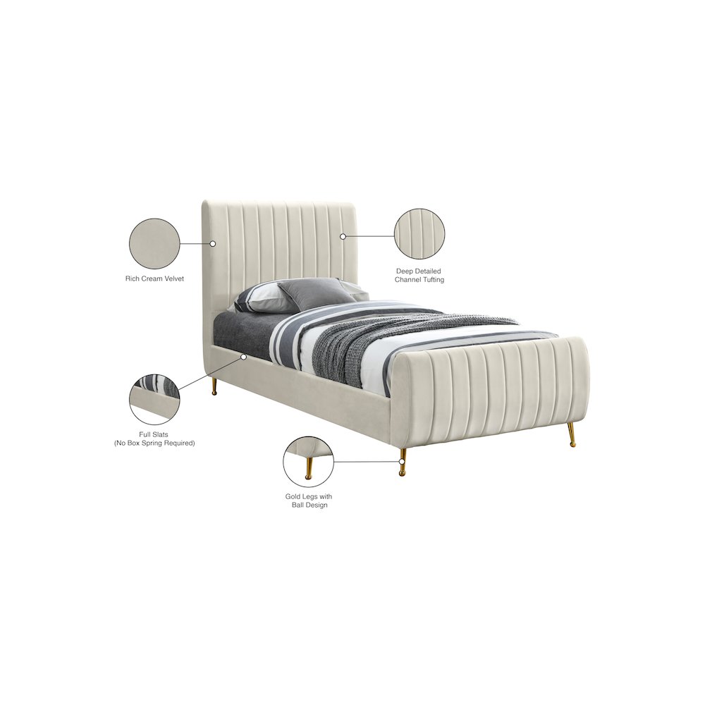 Zara Cream Velvet Twin Bed. Picture 9