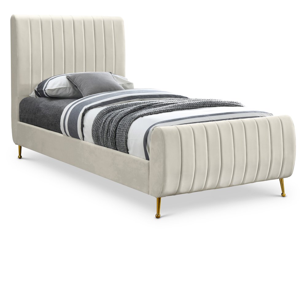 Zara Cream Velvet Twin Bed. Picture 1