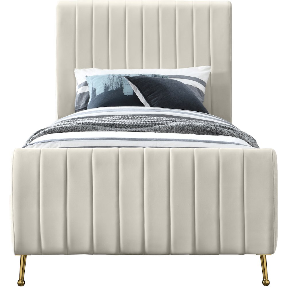 Zara Cream Velvet Twin Bed. Picture 2