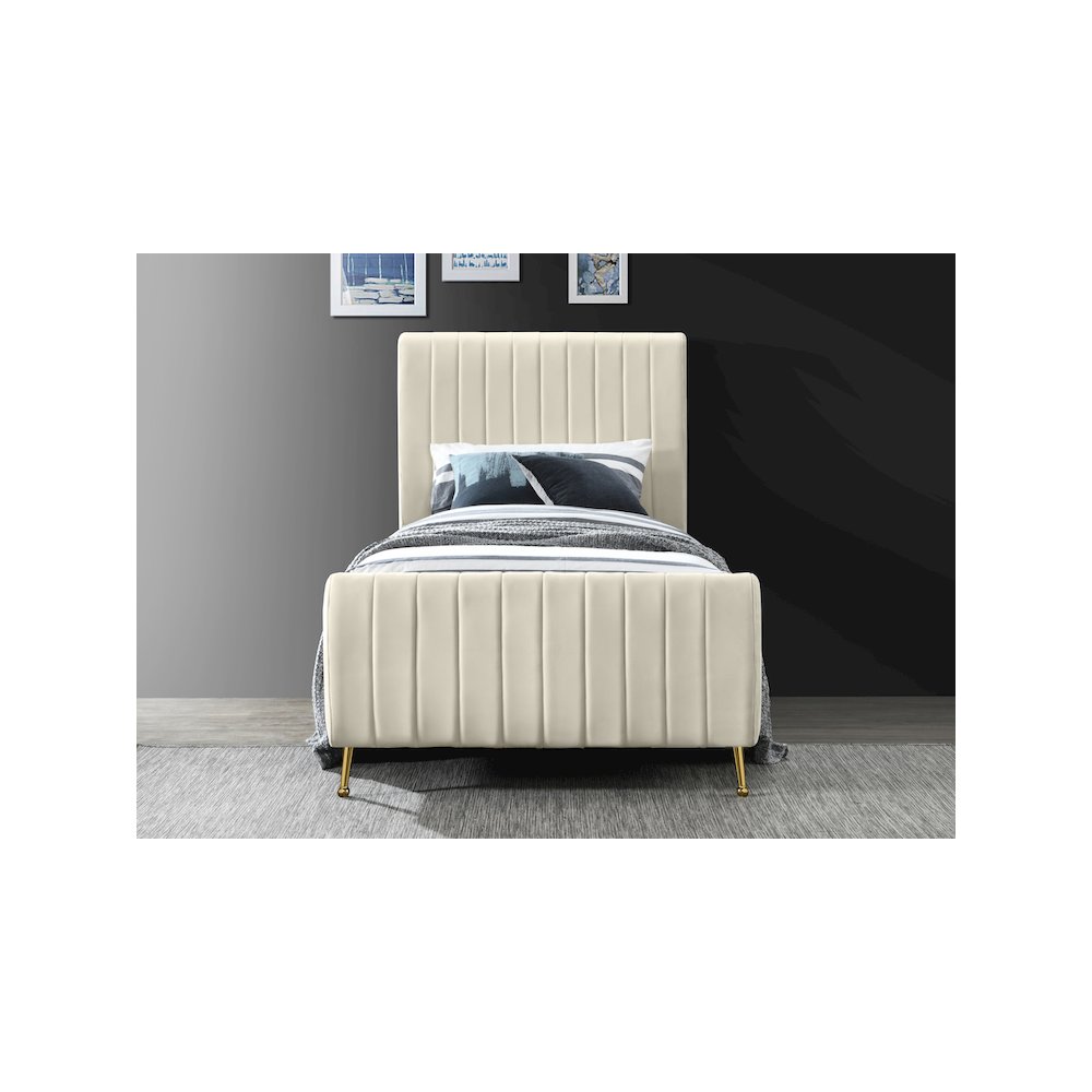 Zara Cream Velvet Twin Bed. Picture 3